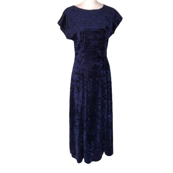 All That Jazz Womens Dress Blue Size Large Vintage Crushed Velvet Maxi Low Back - Picture 1 of 15